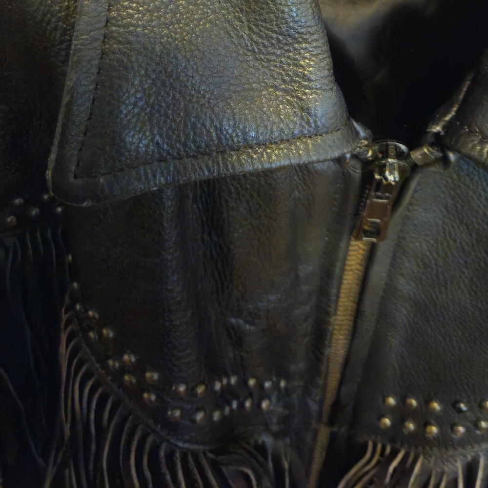 Vintage Black Fringed Leather Biker Jacket - Picture 6 of 9